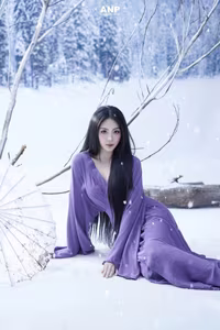 VGU No.85: Discover the Enigmatic Winter Beauty of a Long-Haired Muse Amidst Pure Snow, Adorned in Captivating Purple.-9