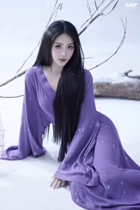 VGU No.85: Discover the Enigmatic Winter Beauty of a Long-Haired Muse Amidst Pure Snow, Adorned in Captivating Purple.-0