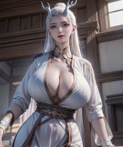 AI Generated Yong Sheng - Long Xuan: Captivating Silver-Haired Immortal with Elegant Deer Horns-2