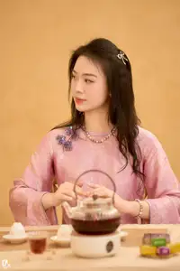 Asian Grace: Vietnamese Woman's Radiant Smile & Elegant Tea Moment-2