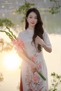 Timeless Elegance of Vietnamese Ao Dai by the Lake-11