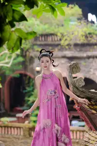 Timeless Grace: Vietnamese Woman's Modern Elegance Amidst Ancient Architecture.-0