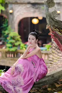 Timeless Grace: Vietnamese Woman's Modern Elegance Amidst Ancient Architecture.-1