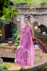 Timeless Grace: Vietnamese Woman's Modern Elegance Amidst Ancient Architecture.-7