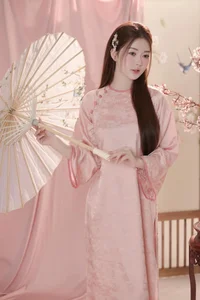 Graceful Muse in Pastel Pink Traditional Silk-5