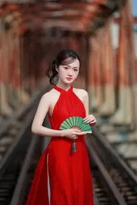 Asian Beauty: Graceful Woman in Traditional Red Dress, Radiant Charm-5