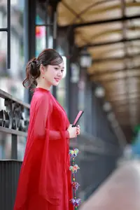 Asian Beauty: Graceful Woman in Traditional Red Dress, Radiant Charm-1