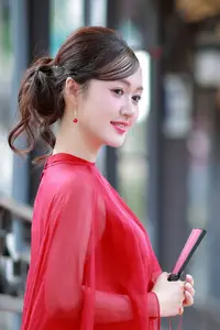 Asian Beauty: Graceful Woman in Traditional Red Dress, Radiant Charm-8