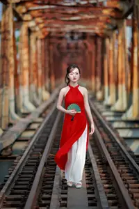 Asian Beauty: Graceful Woman in Traditional Red Dress, Radiant Charm-4