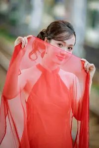 Asian Beauty: Graceful Woman in Traditional Red Dress, Radiant Charm-3
