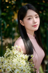 VGU No.49: Vietnamese Grace: Lady in Pink Ao Dai with Pure White Flowers-1