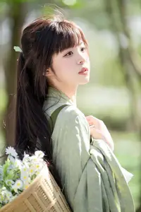 Asian Beauty: Sai Xi Xi Li Ma in Elegant Green Hanfu – YiTuYu Vol.8747 Collection-19