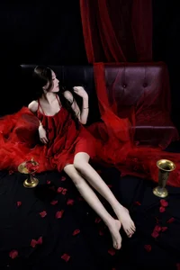 Red Romance: The Ethereal Art of Tian Tian in Exquisite Crimson Gauze-16