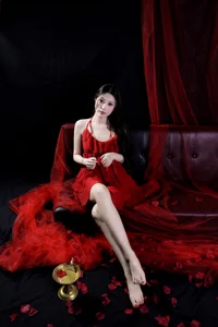 Red Romance: The Ethereal Art of Tian Tian in Exquisite Crimson Gauze-1