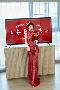 Yi Tian Tian's Allure in Red Lace Dress XiuRen No.10578: Modern Asian Beauty Captivates-14