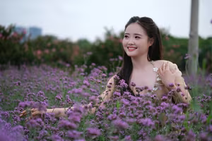 VGU No. 55: Radiant Vietnamese Beauty Amidst a Dreamy Purple Flower Field-1