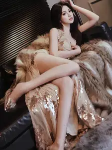 VGU No.168: Endless Allure: Glamorous Model in Sparkling Sequin Dress, Showcasing Luxury Fashion Style.-0