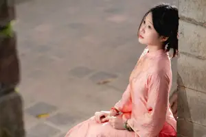 Graceful Asian Young Woman in Traditional Pink Attire: Timeless Beauty by an Ancient Wall-9