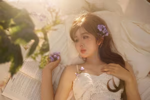 Dreamy Girl Bathed in Morning Light: Ethereal Beauty in a Romantic Setting 1000021061-2