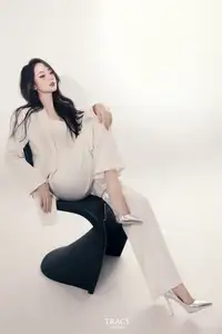 Elegant Muse in Black Sheer Stockings & White Blazer-3