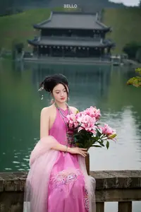Traditional Vietnamese Beauty A Muse by the Ancient Lake Serene Charm-0