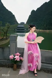 Traditional Vietnamese Beauty A Muse by the Ancient Lake Serene Charm-9