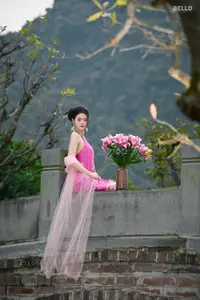 Traditional Vietnamese Beauty A Muse by the Ancient Lake Serene Charm-5