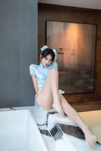 XiuRen Shi An An Alluring in Unique Blue Porcelain Cheongsam - 0017-7430948285-24