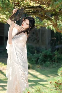 Ethereal Beauty in a White Flower Field: A Muse Under the Sun-10