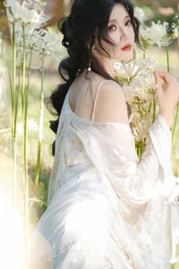 Ethereal Beauty in a White Flower Field: A Muse Under the Sun-16
