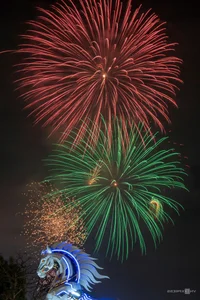 Spectacular Lunar New Year Fireworks Display: Celebrating the Year of the Horse with Vibrant Pyrotechnics and City Skyline Views-3