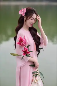 Gentle Pink Ao Dai: Vietnamese Beauty Shines by Hoan Kiem Lake in Spring Hanoi-5