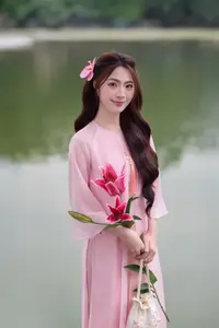 Gentle Pink Ao Dai: Vietnamese Beauty Shines by Hoan Kiem Lake in Spring Hanoi-9