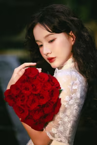 VGU No.149: White Dress Muse with Red Roses – Captivating Vintage Romance.-0
