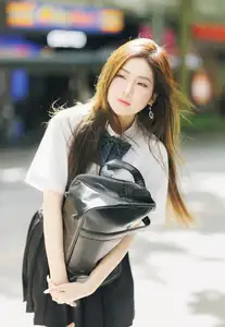 Charming Schoolgirl Embraces Street Style with Classic Uniform.-4