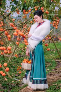 Graceful Vietnamese Girl in Traditional Attire Amidst Autumn Persimmon Garden-6