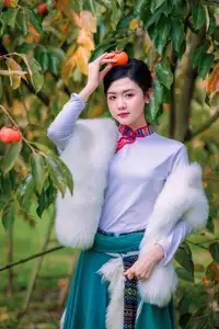 Graceful Vietnamese Girl in Traditional Attire Amidst Autumn Persimmon Garden-0