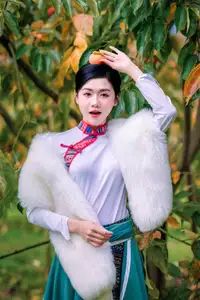 Graceful Vietnamese Girl in Traditional Attire Amidst Autumn Persimmon Garden-8