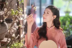 Serene Beauty of a Lady in Pink Traditional Dress with Spring Blossoms-4