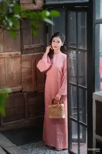 Serene Beauty of a Lady in Pink Traditional Dress with Spring Blossoms-15