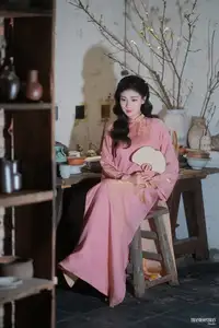 Serene Beauty of a Lady in Pink Traditional Dress with Spring Blossoms-9