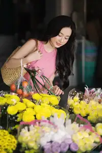 Captivating Grace: Long-Haired Beauty in Soft Pink Evokes Dreamy Serenity.-2