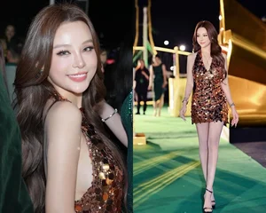 Huyen Baby Redefines Red Carpet Elegance in a Stunning Shimmering Evening Gown-1