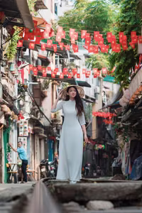 XVG No.52: Elegant Ao Dai Beauty in Hanoi Old Quarter Train Street Captivating Vietnamese Charm-7