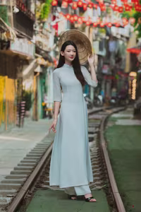 XVG No.52: Elegant Ao Dai Beauty in Hanoi Old Quarter Train Street Captivating Vietnamese Charm-10