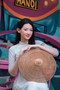XVG No.52: Elegant Ao Dai Beauty in Hanoi Old Quarter Train Street Captivating Vietnamese Charm-6