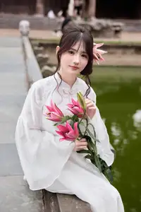 Elegant White Ao Dai with Pink Lotus Flower Embracing Cultural Heritage-4