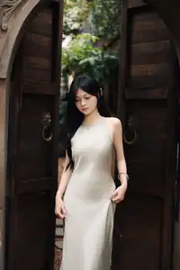 VGU No.170: Elegant Woman in Pristine White Dress Amidst Serene Garden – Capturing Timeless Grace.-3