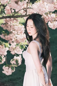 XVG No.37: Dreamy Young Woman Amidst Cherry Blossoms, Spring's Ethereal Beauty-2