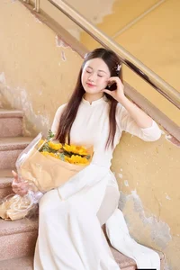 Elegant White Ao Dai: Traditional Vietnamese Student Fashion and Cultural Grace-5